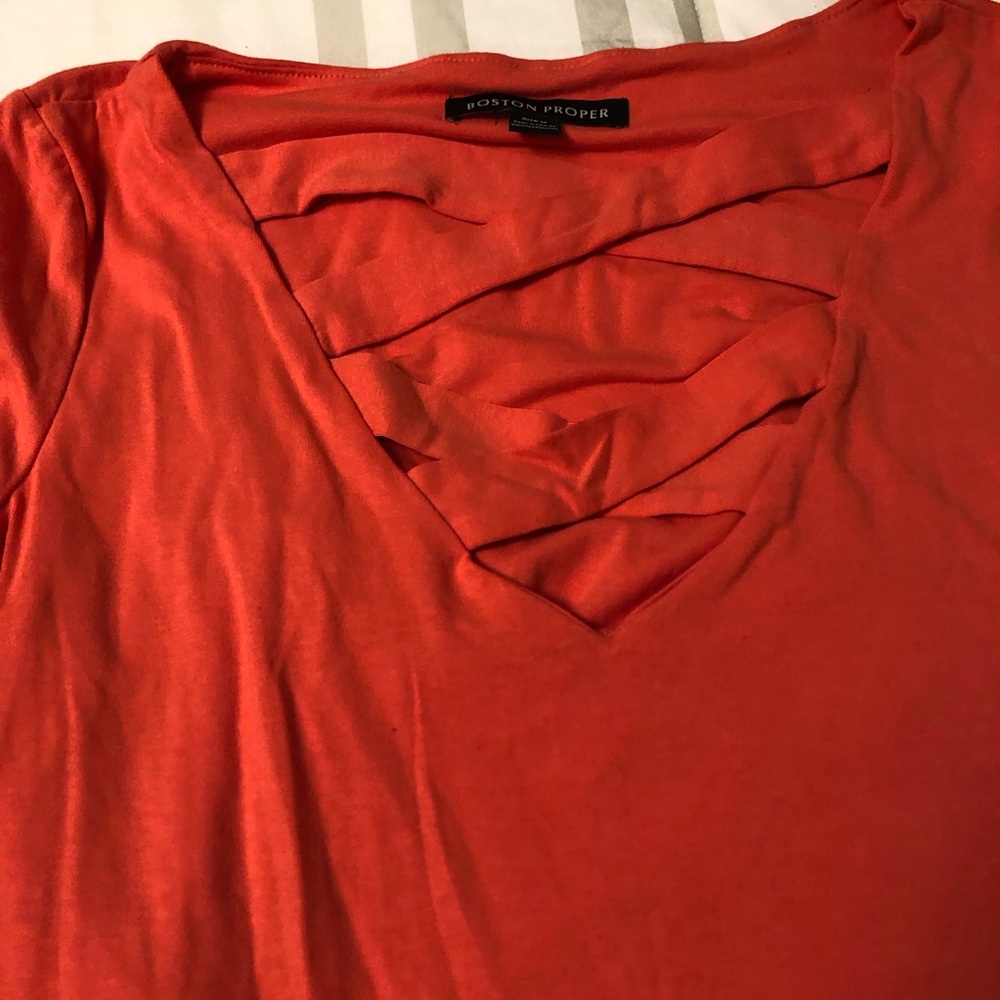 Boston Proper Coral Short Sleeve Top